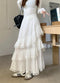 Vintage Lacey Border Irregular Ruffle Side Slit Long Skirts